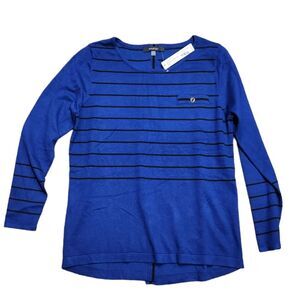 NWT August Silk Women's Royal Blue/Black Stripe Knit Top Long Sleeve M